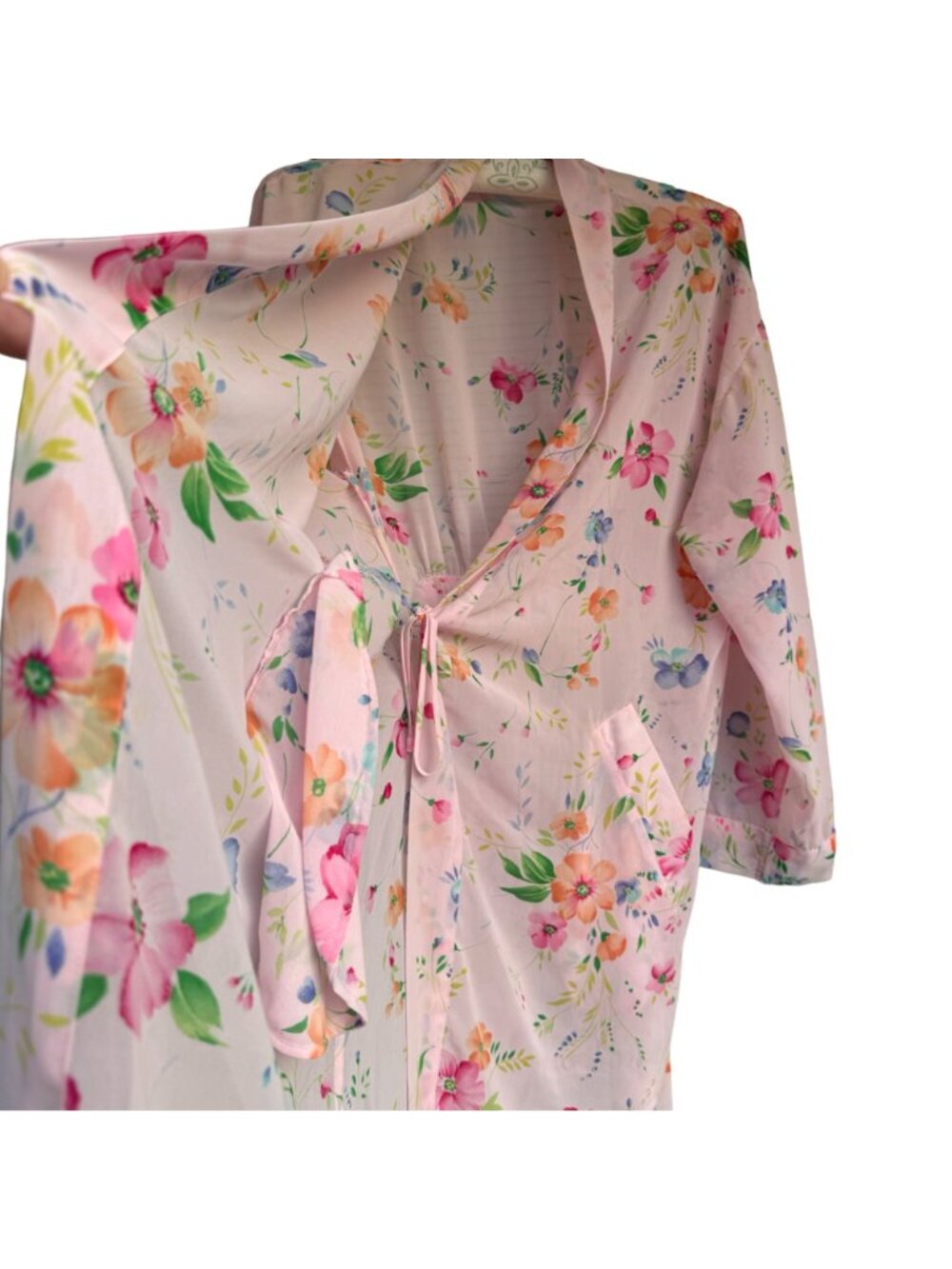 Victoria's Secret Kimono Sexy Robe Lingerie O/S  Pink Blue Floral Tie Loungewear - Picture 7 of 14